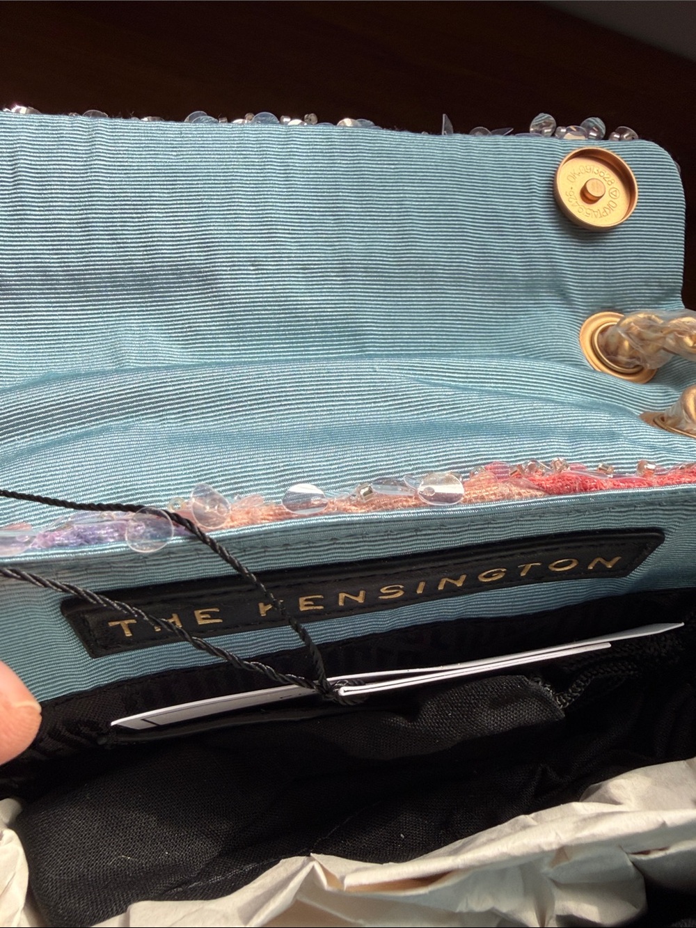 Kurt Geiger Kensington Denim Sequin Bead Rainbow Convertible Crossbody - Picture 7 of 8